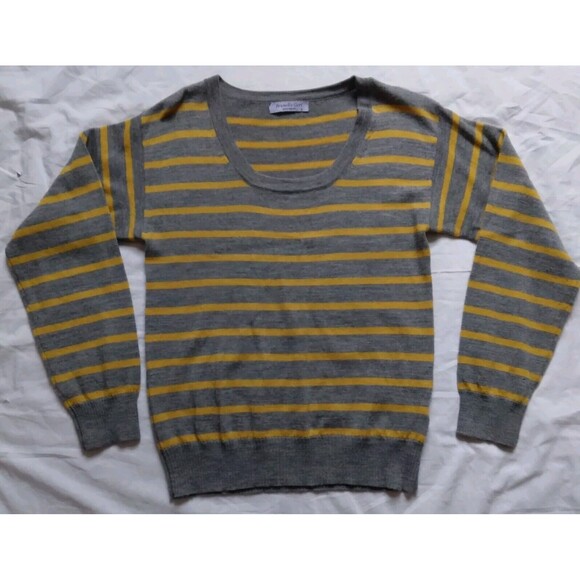 Brunella Gori Italian Merino Wool Yellow Gray Stripe Knit Sweater Y2K Grunge L - Picture 1 of 12